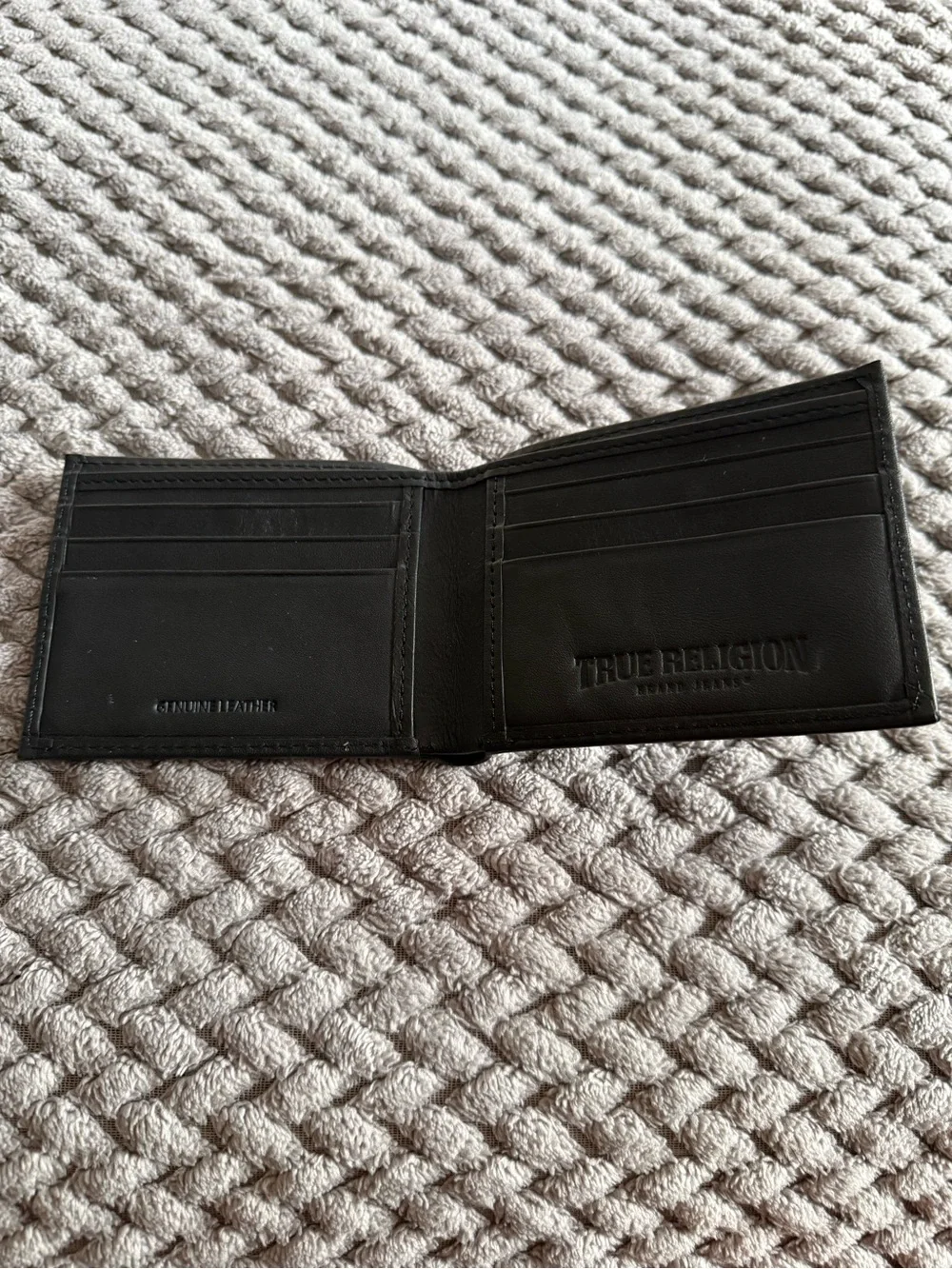 True Religion Black Bifold Wallet with brown Embossing
